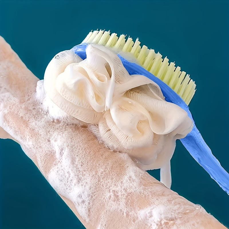 Cepillo corporal de cerdas y esponja suave de lujo - Cepillo de ducha curvo de mango largo exfoliante suave para mujeres y hombres - Accesorios de spa para el baño para el cuerpo, la cara y el cuidado de la piel