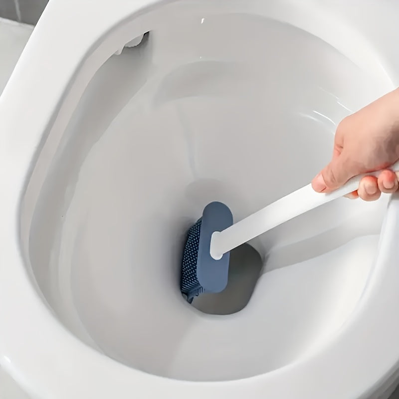 Cepillo de baño de silicona montado en la pared y juego de cepillo de mango largo ergonómico - Diseño antiadherente, fácil de limpiar para un baño higiénico, Kit de limpieza de baño | Decoración de baño elegante | Diseño ergonómico