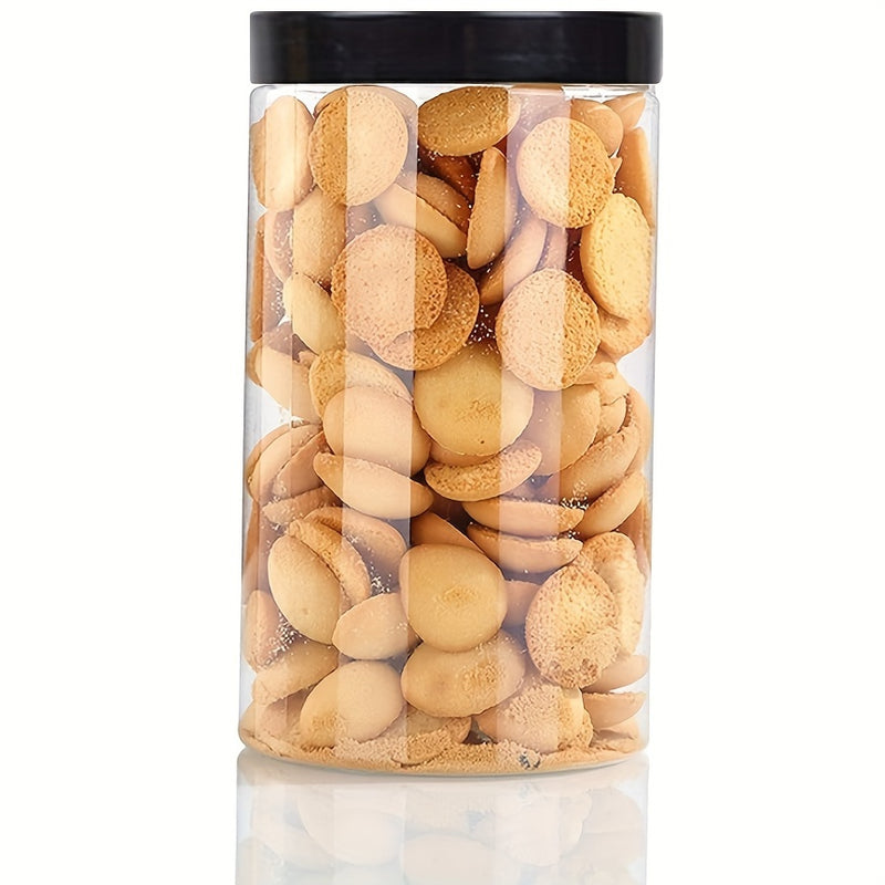 6pcs Tarros de Almacenamiento de Alimentos PET Transparentes de 43oz con Tapas Negras Lisas - Sin BPA, Boca Ancha para Vertido y Limpieza Fácil - Perfectos para la Organización del Despensa de la Cocina