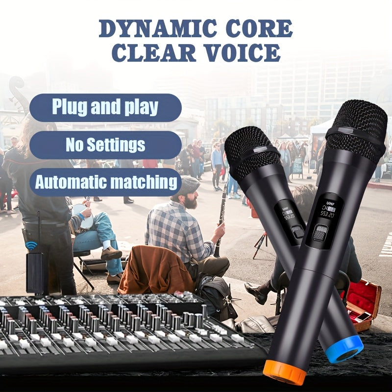 Microfono Inalámbrico NXG de Mano con Reducción de Ruido y Control de Volumen, Modo Doble Profesional UHF para Karaoke, Actuaciones en Iglesias y Reuniones, Alimentado por USB o Batería (2 Canales)