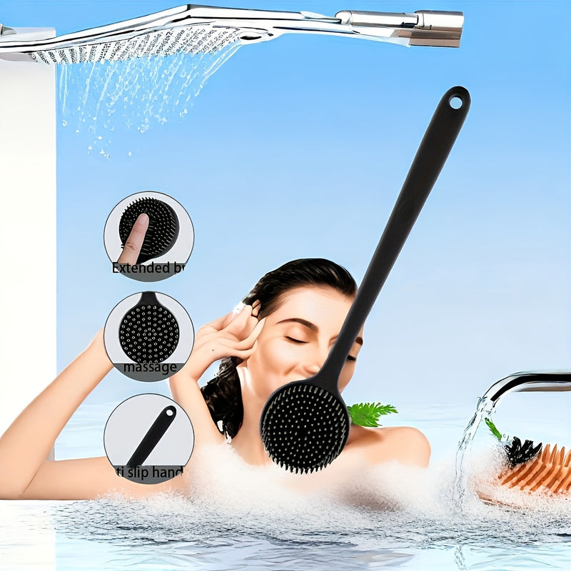 Exfoliador de espalda ergonómico de silicón suave, cepillo de baño con mango largo para limpieza suave, diseño en forma de S para limpieza dirigida, ideal para spa y ducha, cepillo para ducha