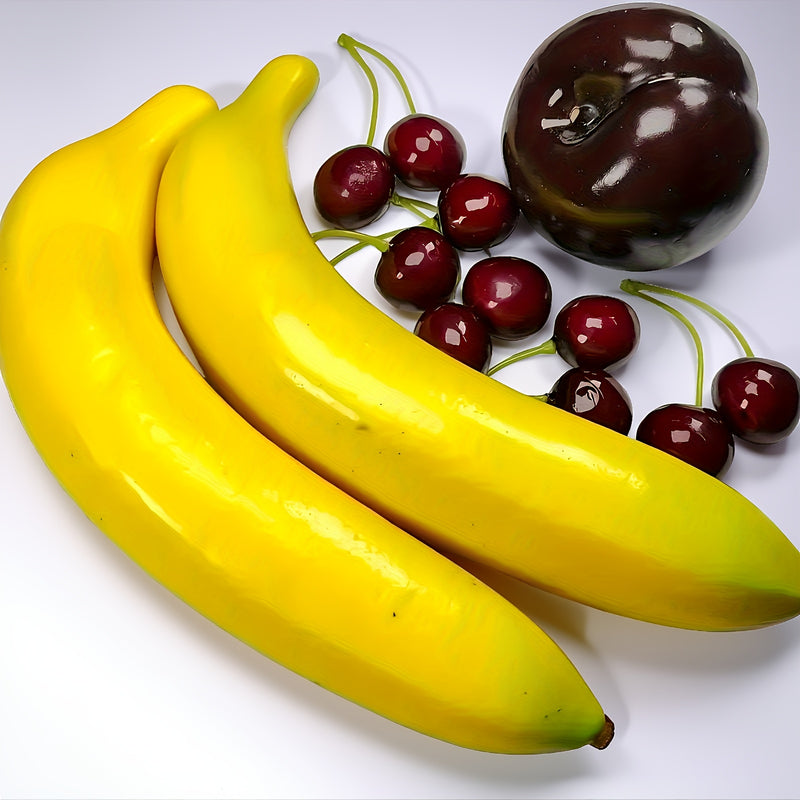 Juego de Decoración de Frutas Falsas de 11 Piezas - Modelos Realistas de Espuma de Fresa, Mango y Plátano para Fotografía de Alimentos & Exhibición en Mesa Navideña
