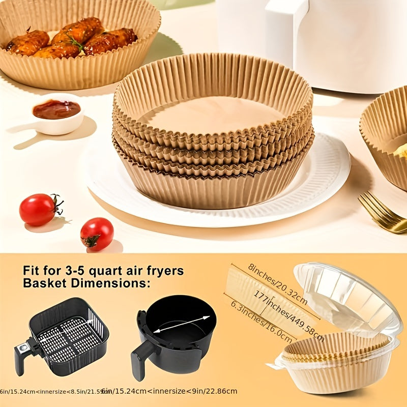 50/100pcs Papel Especial para Freidora de Aire - Antiadherente, Resistente al Aceite, Grado Alimenticio para Hornear y Cocinar en Microondas - Redondo, Accesorios Desechables de Alta Calidad