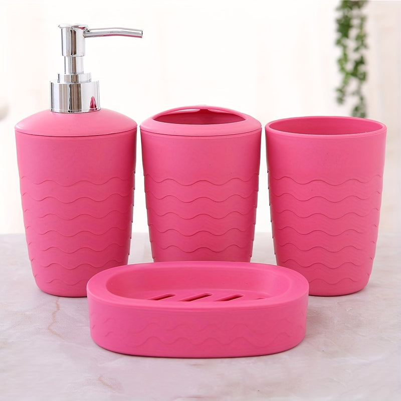 4pcs Juego De Accesorios De Baño De Plástico, Dispensador De Jabón Y Loción, Portacepillos De Dientes, Jabonera, Vaso Para Gargarismos, Suministros De Baño, Regalo De Inauguración De Casa