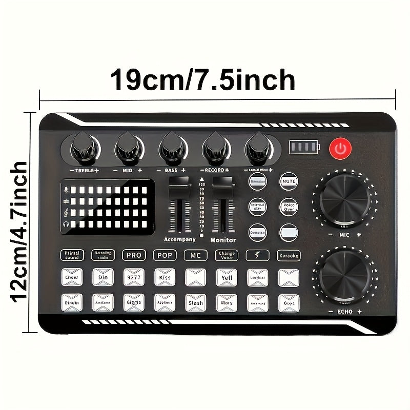 La tarjeta de sonido en vivo profesional F998 cuenta con un cambiador de voz y efectos de mezcla de DJ. Es recargable por USB y puede producir más de cuatro modificaciones únicas de sonido. Con un conector de 3,5 mm, es ideal para grabaciones de computad