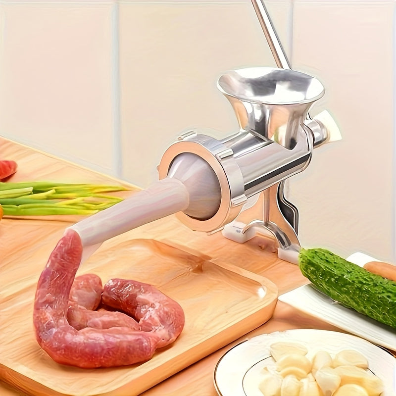 1 pieza de molinillo de alimentos manual y relleno de salchichas - Molinillo de carne de mano con placas reemplazables para carne picada, verduras, salchichas caseras | Herramienta de cocina duradera para pequeñas cocinas, rallador de verduras, elaboraci