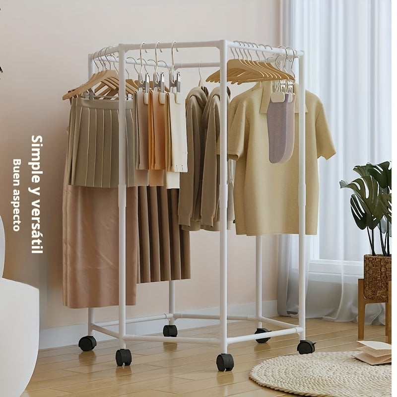 Perchero hexagonal giratorio con ruedas – Tubo de metal resistente de 16 mm, colgador de ropa vertical independiente, diseño portátil para almacenamiento y exhibición eficiente de ropa, negro/blanco, organizador para lavandería | Diseño hexagonal | Const
