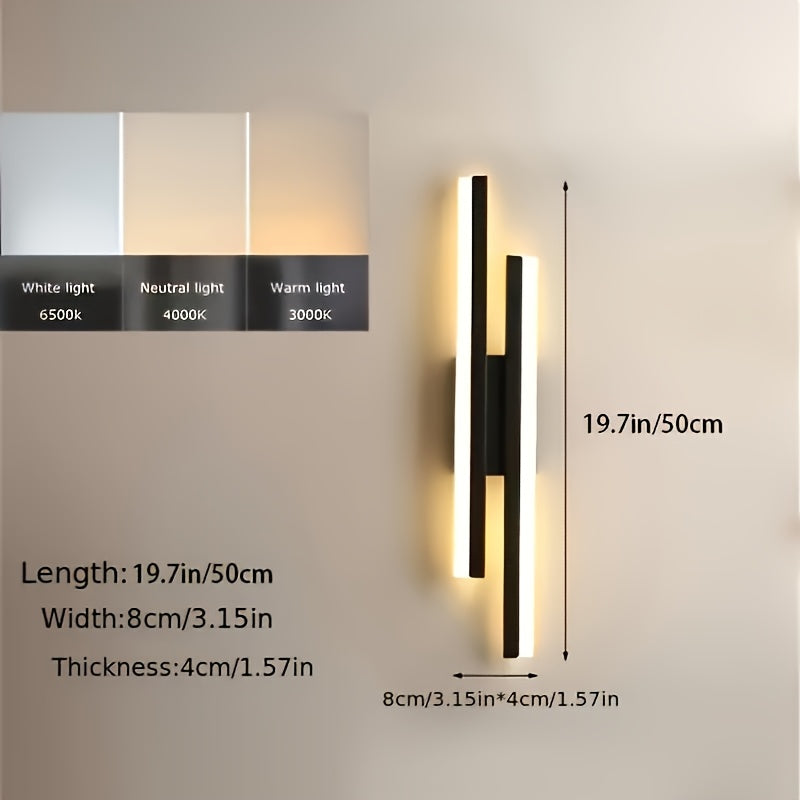 Aplique de pared LED moderno con temperatura de color ajustable en 3 tonos, acabado metálico envejecido, montaje semiempotrado para recámara y sala, incluye hardware de instalación, conexión directa 110-240V, sin necesidad de baterías, iluminación para r