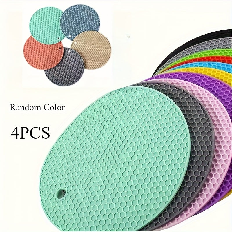 4 piezas de alfombrillas redondas de silicona resistentes al calor, antideslizantes, para tazas, ollas, manteles individuales y accesorios de restaurante, ideal para picnic