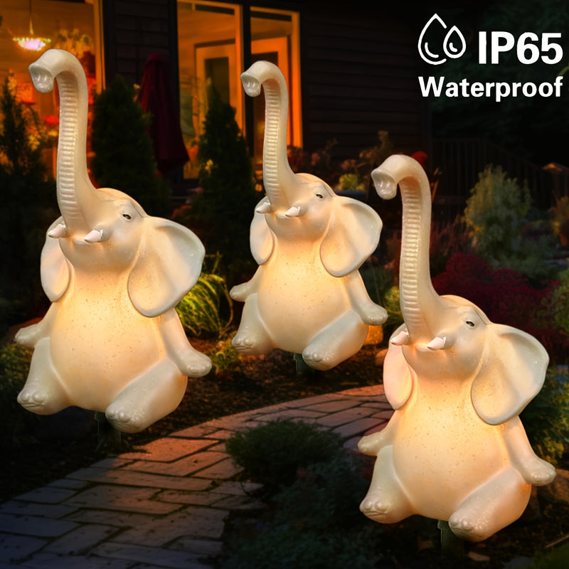 Luz solar para estatua de elefante al aire libre, juego de 3 piezas, luz solar para patio mejorada, decorativa y resistente al agua, para jardín, césped, elefante, decoración de verano, regalo del Día de la Madre.