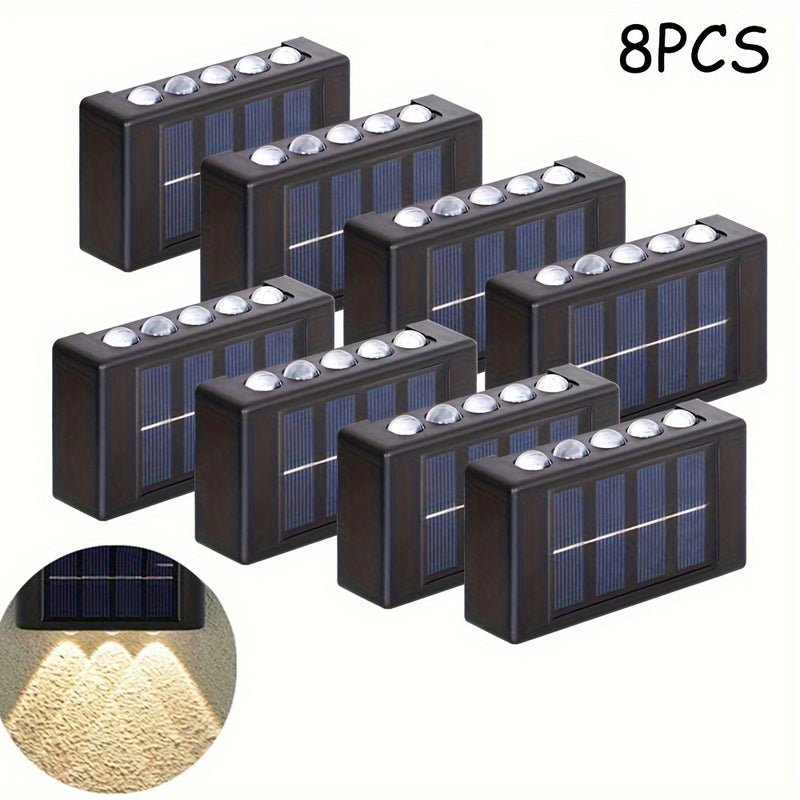 6/8 piezas, luz solar para pared exterior con 10 LED, espejo convexo, iluminación exterior, luz decorativa para pared, luz LED para paisajismo, ideal para exteriores, patio, villa, cerca, terraza, jardín