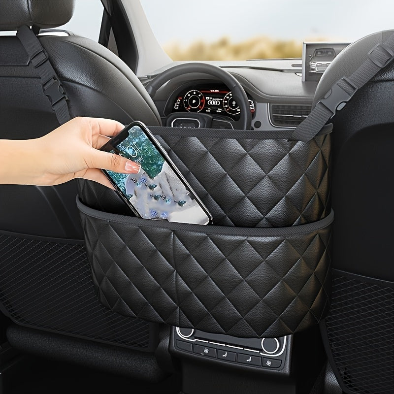 Organizador de asiento de coche de cuero falso de lujo, montaje colgado espacioso para asiento trasero con múltiples compartimentos, ideal para coches familiares, viajes y uso diario