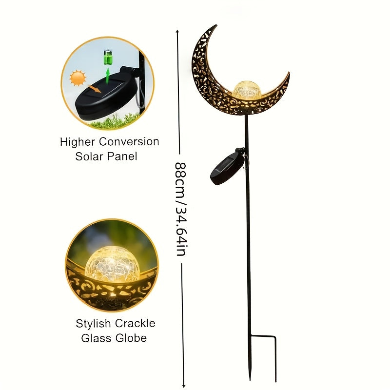 1pc Luz Decorativa Solar de Jardín Lunar, Bola de Vidrio Agrietado con Estaca Metálica para Suelo, Ideal para Senderos, Céspedes, Patios y Patios Traseros, Regalo de Cumpleaños para Mujeres, Día de la Madre, Navidad, Accesorio de Halloween