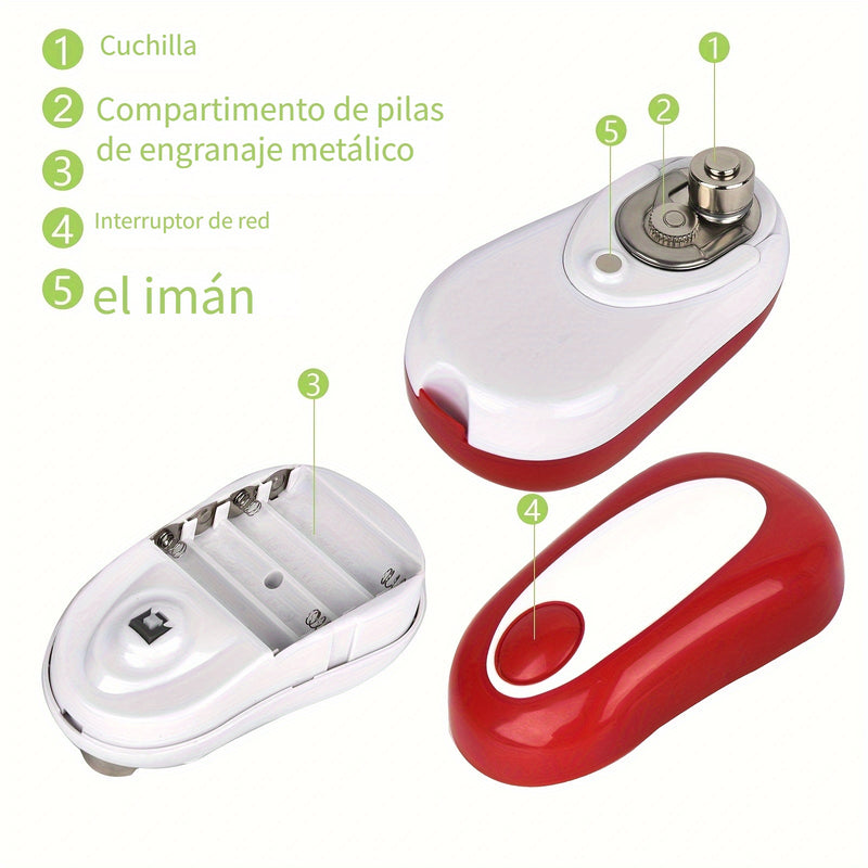 1pieza TEMMYS Abridor de Lata Eléctrico Automático, Abridor de Tarro con Batería, Dispositivo de Seguridad de Alta Potencia, Fácil de Usar para Abridores de Lata de Cocina, Material de Plástico, Voltaje de Funcionamiento ≤36V (Batería no Incluida) para I