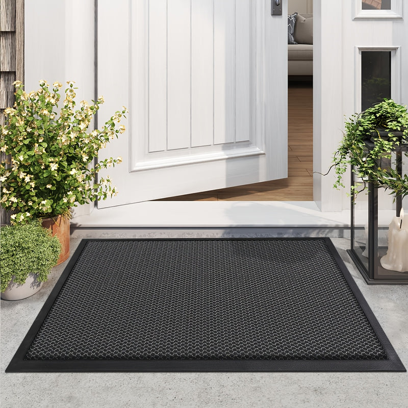 Alfombra durable de poliéster, rectangular, negra, antideslizante para la entrada del hogar, fácil de limpiar, fabricada a máquina