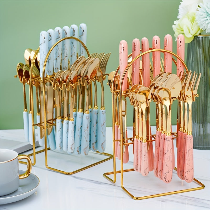 1 Set, Cubertería Occidental, Especial, Para Carne, Con 24 Cuchillos, Tenedores Y Cucharas, Elegante Y Versátil Cubertería De Alta Gama Para Café, Postre, Pastel, Helado, Pan, Cocina De Hotel, Hogar, Embalaje De Caja De Regalo, Decoración De Mesa