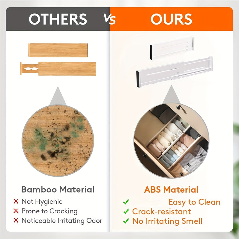 5 piezas de Divisores Ajustables y Extensibles para Cajones - Organizadores Duraderos de Plástico para Utensilios de Cocina, Ropa, Herramientas - Altura de 8.0 cm, Ancho Ajustable (27.0 cm - 44.98 cm), Blanco, Organizador de Cajón de Cocina