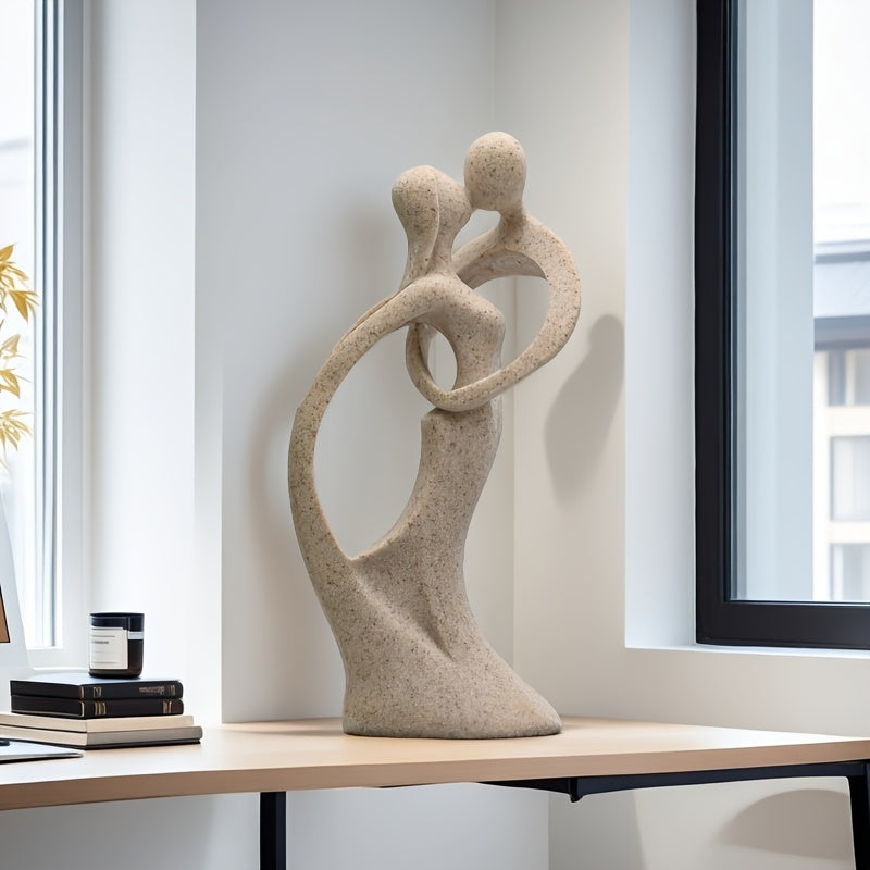 1pc Escultura de resina de piedra arenisca elegante de pareja abrazada, tema de arte de amor para varios tipos de habitaciones, interior y exterior, regalo de Día de San Valentín, no requiere electricidad