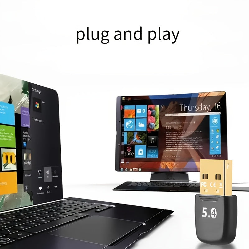 Adaptador sin varillas USB 5.4 para Windows 11/10/8.1 - Conexión Rápida y Sin Latencia con Soporte EDR/BLE y Sonido de Alta Fidelidad, Compatible con Auriculares/Tarjetas de Teclado/Ratones/Auriculares, Desciende Automáticamente a 5.3/5.1/5.0/4.2/4.0