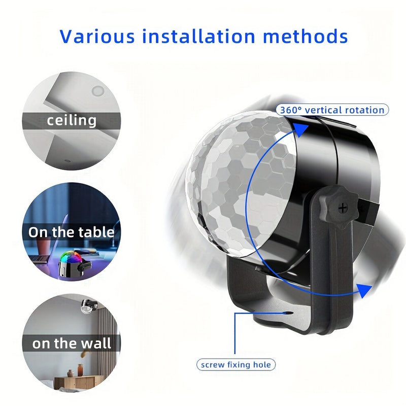 1 pieza de luz de bola de disco RGB con control remoto, activación de sonido, rotación motorizada, luz de cielo estrellado LED alimentada por USB, perfecta para fiestas de baile en casa, bares, karaoke, decoración de pared, regalos y fiestas.