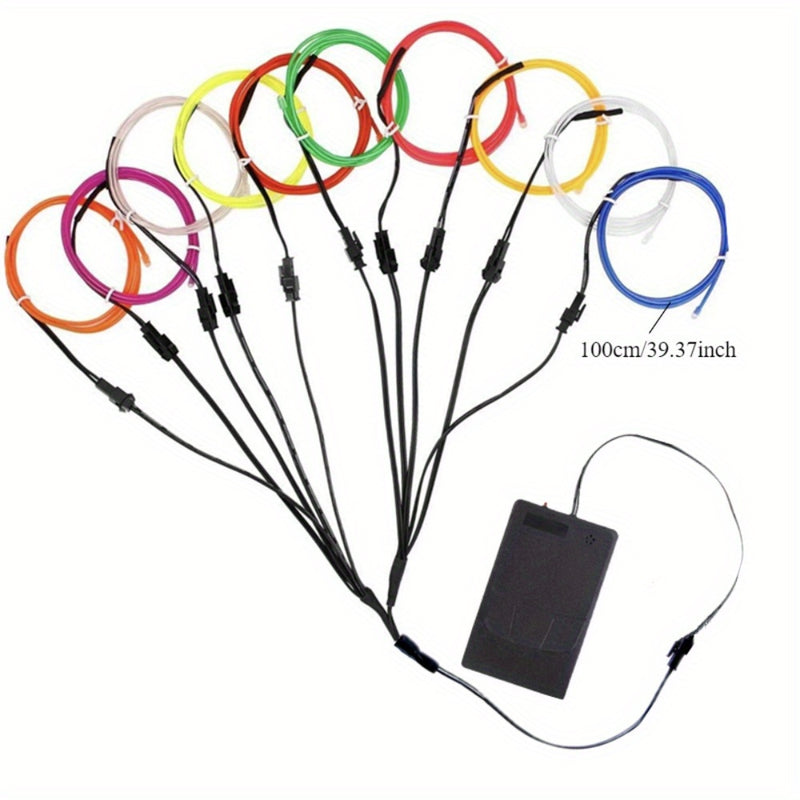 Juego de 12 piezas de cable EL luminoso, cable EL luz fría, cadena de luz ambiental decorativa DIY, accesorios de baile fluorescentes, cable fluorescente LED.