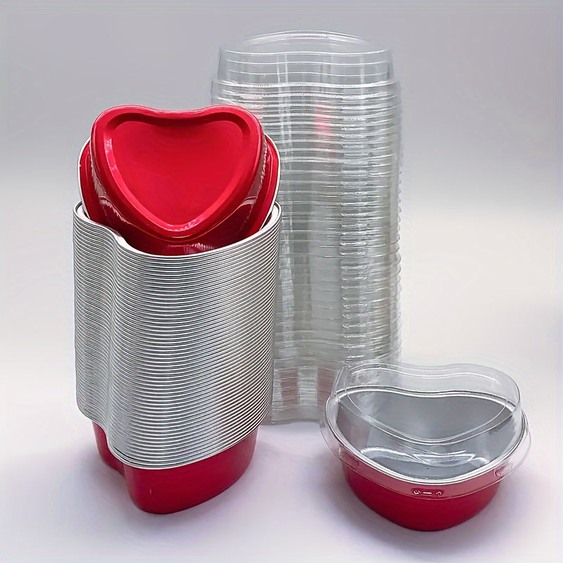 50 piezas de moldes para pasteles en forma de corazón con tapa, resistentes al calor, para San Valentín, bodas, Día de la Madre, cumpleaños y Navidad