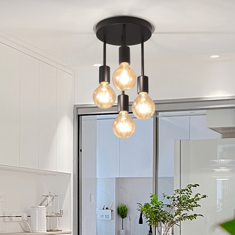 Lámpara de Araña Moderna de 4 Luces con Base E27 - Hierro Fundido, Montaje Semi-Encajonado para Dormitorio, Cocina, Comedor, Pasillo, Balcón - Acabado Pintado Elegante (Bombilla No Incluida)