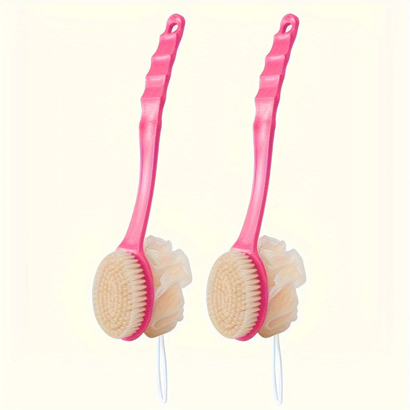 Cepillo corporal de cerdas y esponja suave de lujo - Cepillo de ducha curvo de mango largo exfoliante suave para mujeres y hombres - Accesorios de spa para el baño para el cuerpo, la cara y el cuidado de la piel