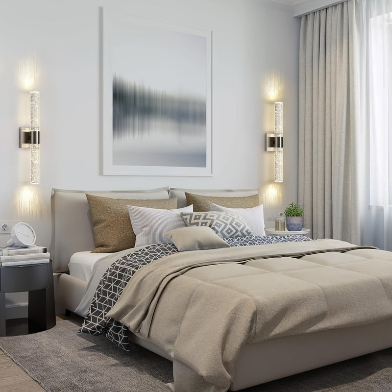 Aplique Moderno para Baño Aplique Plateado Iluminación de Pared Aplique de Pared LED de Cristal 39.88 cm 5000K Aplique de Tocador de Baño Montado en Pared Vertical y Horizontal para Dormitorio y Sala de Estar