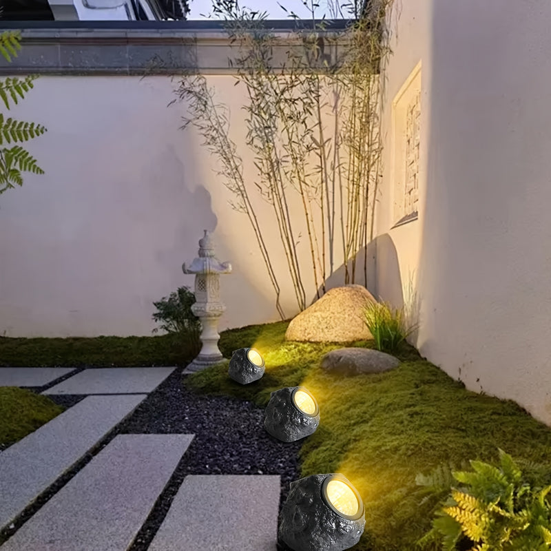 1 pieza de luz de piedra de jardín LED alimentada por energía solar - Iluminación cálida/blanca, resistente a la corrosión, con carcasa de acrilonitrilo butadieno estireno, montaje semienterrado para exteriores, parques, villas y decoración de césped nav