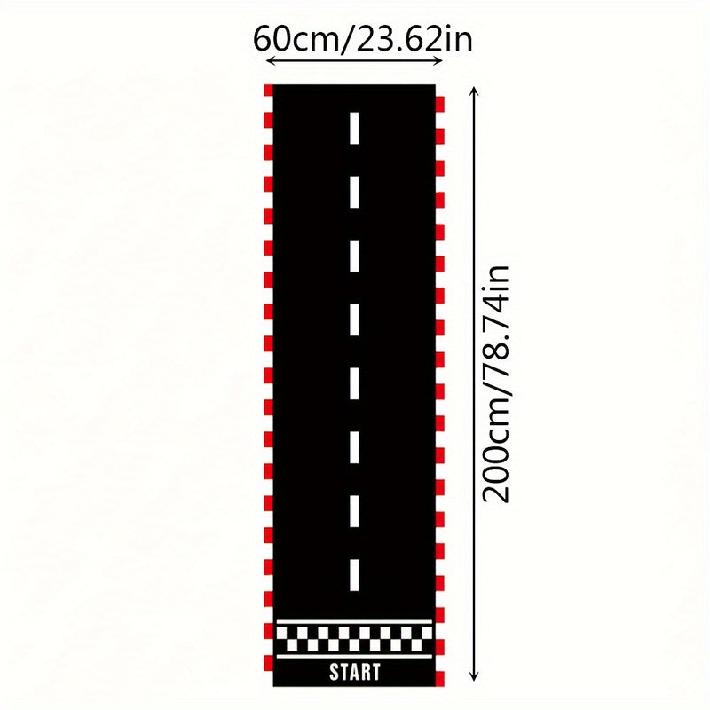 Corredor de fiesta temática de autos de carreras - 1 pancarta de poliéster a cuadros, decoración de pasillo de piso de pista de carreras no eléctrica para celebraciones de cumpleaños con temática de carreras