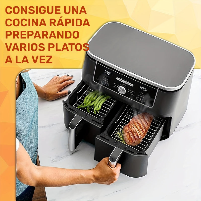 Juego de Accesorios para Freidora de Aire de 8 Piezas con 2 Tapetes de Silicona Antiadherentes, 2 Rejillas de Acero Inoxidable y 4 Brochetas - Resistentes al Calor, Reutilizables para Cocinar Saludable, Hornear y Asar - Incluye Compatibilidad con Cesta D