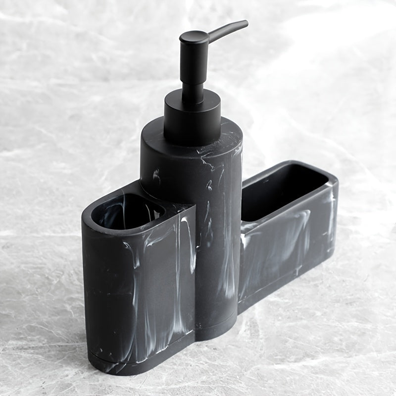 Juego de dispensador de jabón de poliresina, 9 oz/250 ml, soporte moderno para jabón con espacio para cepillo y esponja, sin necesidad de electricidad, decoración elegante para el hogar
