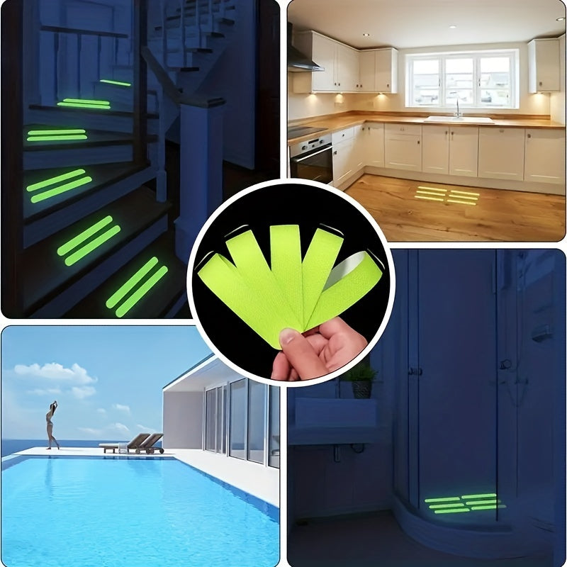 6 Piezas, Pegatinas Impermeables Y Antideslizantes Que Brillan En La Oscuridad, Tiras Antideslizantes Autoadhesivas Que Brillan En La Oscuridad Para Escalones Y Escaleras, Tiras Antideslizantes Fluorescentes Para Bañeras De Baño