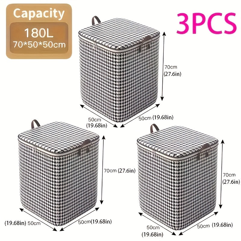 Juego de 3 piezas de caja de almacenamiento extra grande de 1800 litros, tejido a cuadros, reforzado, capacidad de almacenamiento grande para ropa, cubierta de almacenamiento, caja de almacenamiento a prueba de polvo y almacenamiento de bolsas, cesta de