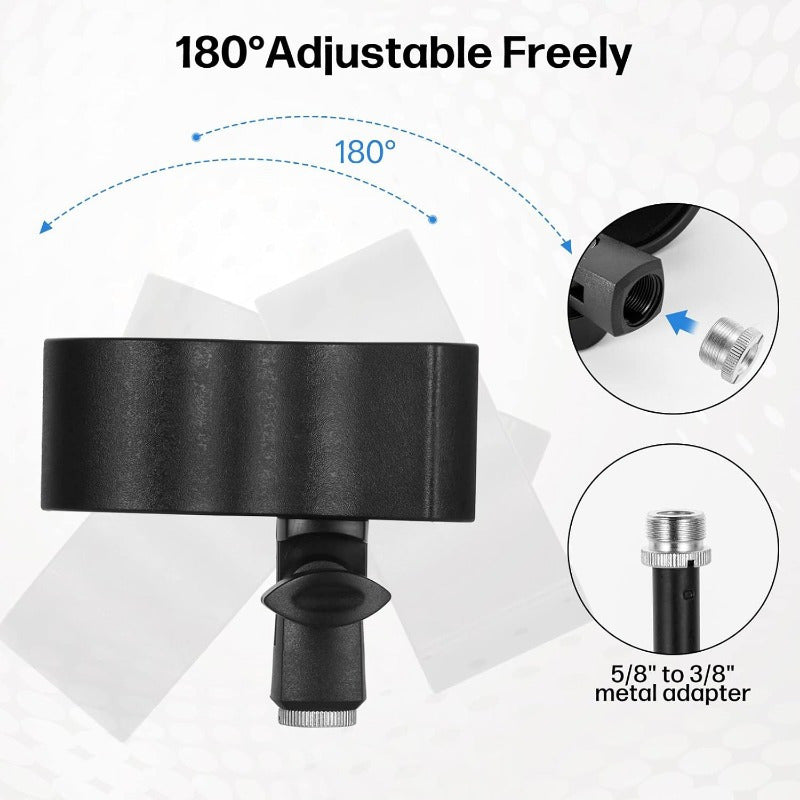 Clip de micrófono NEWKS - Soporte de micrófono ajustable y duradero de ABS para micrófonos de diámetro 32mm-60mm, con adaptador masculino de 5/8" a femenino de 3/8", ideal para grabación y transmisión, podcasting y uso profesional.