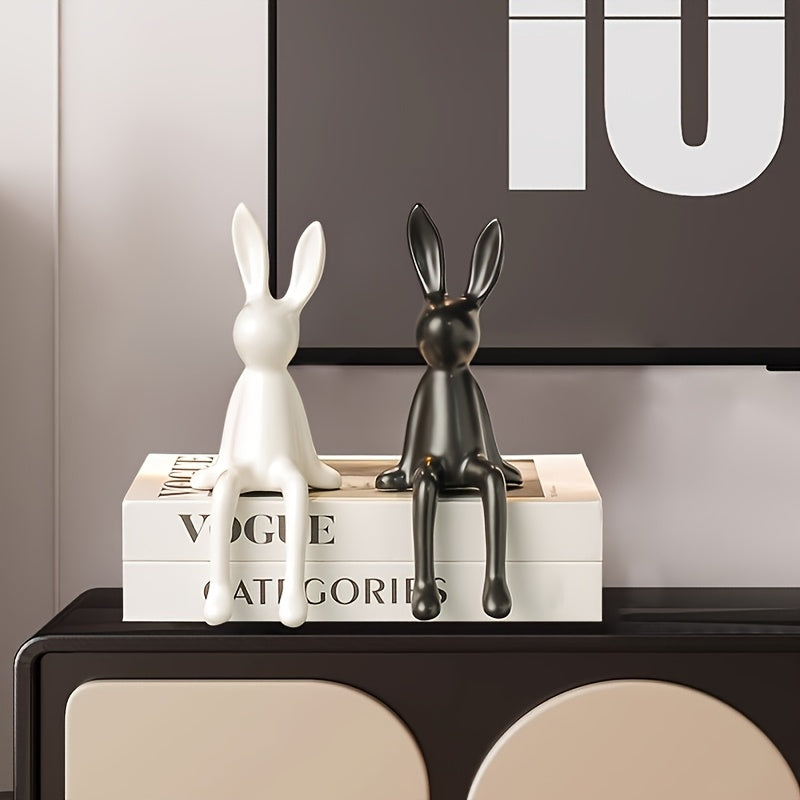 1 pieza de estatua de conejo lindo - Escultura de conejo sentado de resina, decoración de arte moderno para el hogar y la oficina, uso interior/exterior, no necesita electricidad, regalo perfecto para los amantes de los animales, accesorios de conejo