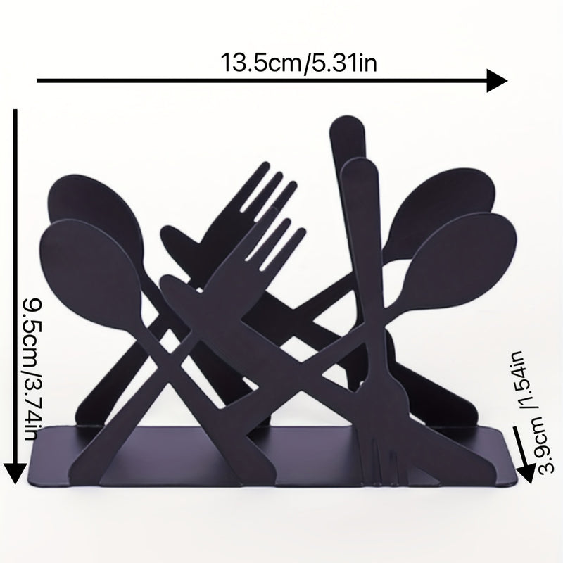 Porta servilletas de hierro fundido, diseño de cubiertos para decoración de mesa en casa, cocina, cafetería o restaurante, organizador de servilletas de papel en metal negro, 1 unidad