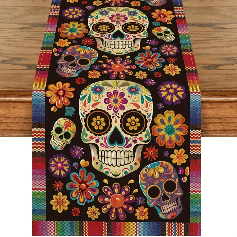 Mantel individual del Día de Muertos mexicano: Flores festivas y calaveras de azúcar decoran su hogar para el Día de los Muertos - Disponible en 5 tamaños