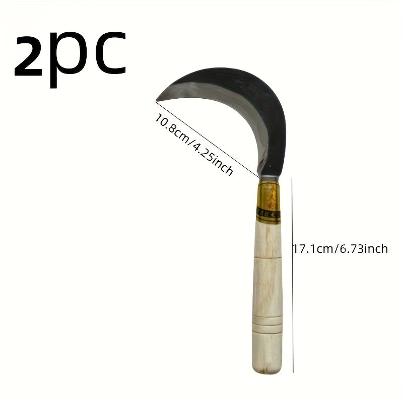 2 piezas de segador de madera con mango cómodo, afilado y duradero, hoja de metal, acero aleado duradero - Adecuado para el cuidado de césped, exteriores, corte de césped y corte de cuerda, herramienta esencial para jardinería