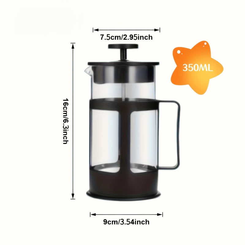 1pc Cafetera de Prensa Francesa 350ml - Vidrio Borosilicato Resistente al Calor y a Explosiones, Filtro de Acero Inoxidable, Multifuncional para Café, Té, Leche - Diseño Moderno Duradero para Uso en Casa y Oficina, Prensa de Café Portátil, Preparación de