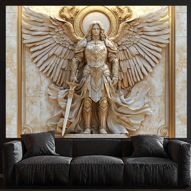 1pieza Estilo Glam Estatua de San Miguel Arcángel Telón de Tela, Ornamento de Poliéster Colgado para Salón y Decoración de Habitación, Ajuste General, No Requiere Electricidad ni Plumas
