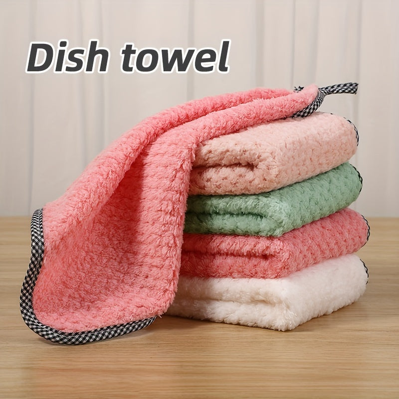 1 Paño de Microfibra para Limpieza, 25 × 25 cm, Ligero y Absorbente, Toalla Especial para Cocina con Diseño en Cuadros de Piña, Coral Velvet