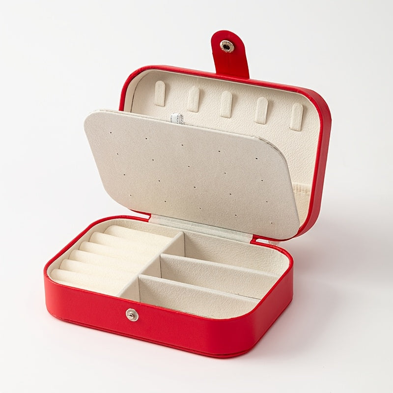 1pc Estuche de joyería clásico de cuero sintético, estuche de viaje portátil, forrado de cuero sintético, con exhibición ajustable y extraíble, para collares, anillos, pendientes, ideal regalo para el Día de la Madre, Estuches de joyería