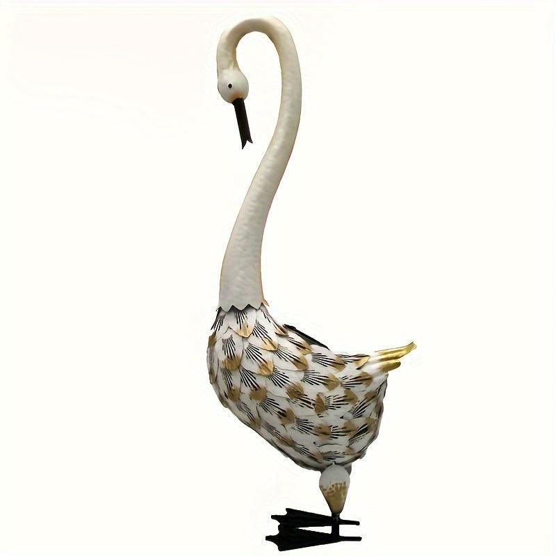 1pc Estatuas de Cisne Solar con Pátina, Decoración de Jardín en Metal para Patos y Garzas, Esculturas de Aves para Exterior, Adorno de Fiestas, Decoración para Hogar, Oficinas o Temáticas Navideñas