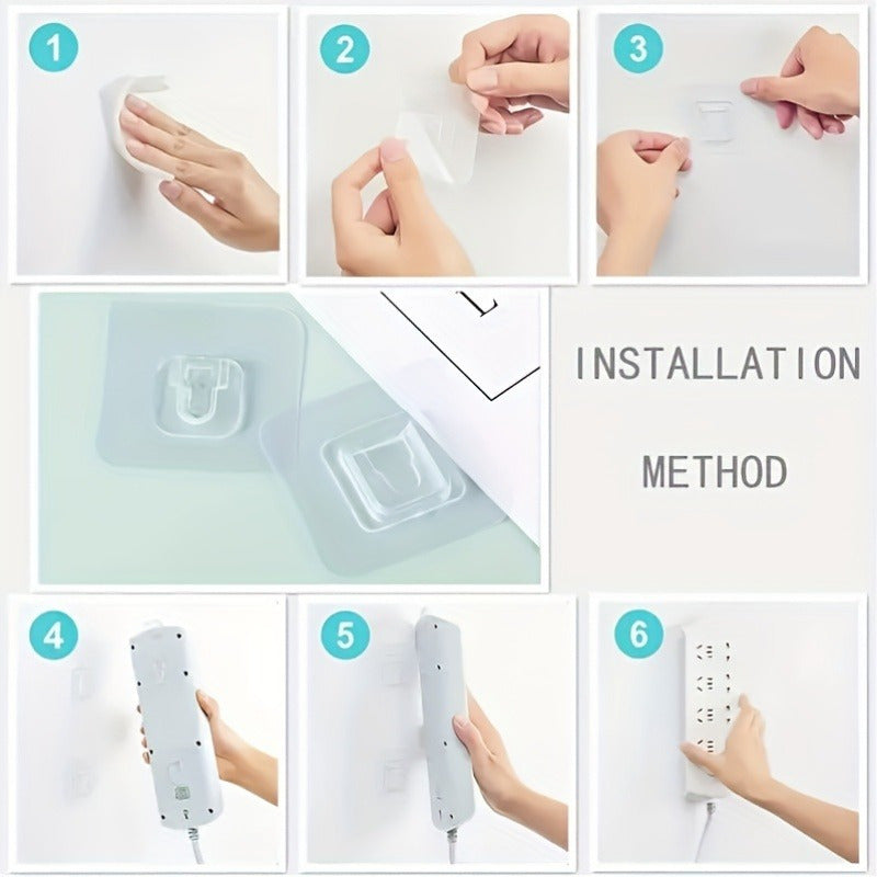 10pcs Ganchos Adhesivos de Plástico Transparente Modernos, Soporte de Regleta de Pared con Hebilla de Encaje, Sujeción Sin Taladro para Organización de Baño y Puertas, Ganchos de Utilidad de Fácil Instalación