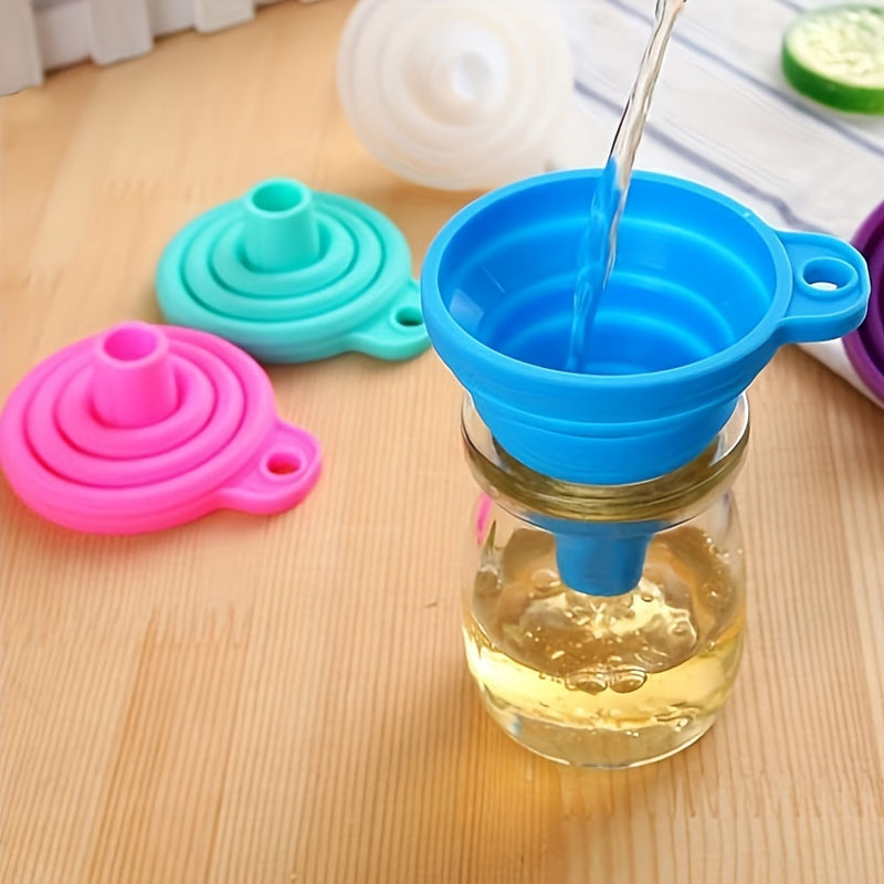 1pc Embudo de Silicona Plegable Divertido, Filtro Portátil Multi-Functional Mini Cocina Extendible, Material de Plástico, con Herramienta de Dosificación de Líquidos para Cereal, Pasta, Arroz, Tamizado de Arena