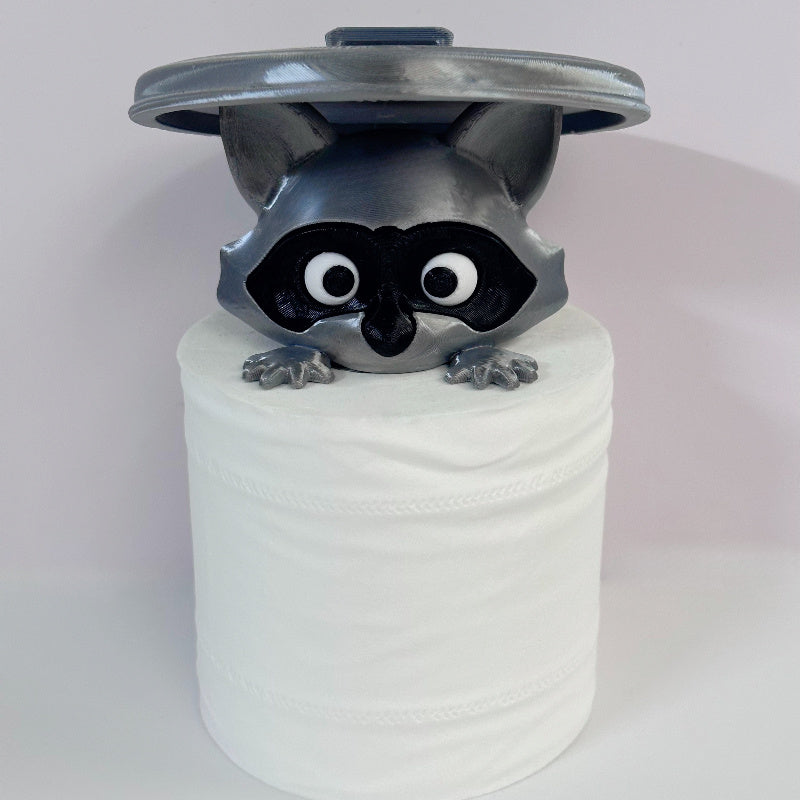 Soporte para papel higiénico con diseño de mapache en 3D - Decoración divertida para baño con tapa, regalo ideal para amantes del humor, plástico blanco, diseño independiente, decoración de baño con mapache