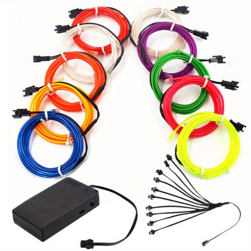 Juego de 12 piezas de cable EL luminoso, cable EL luz fría, cadena de luz ambiental decorativa DIY, accesorios de baile fluorescentes, cable fluorescente LED.
