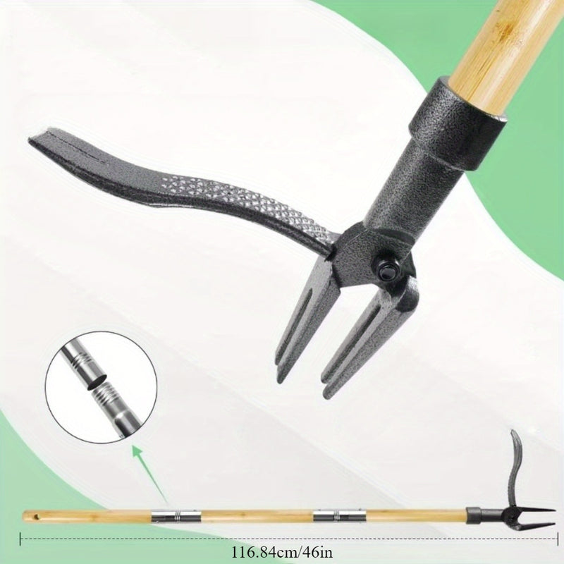 Desmalezadora de 4 Garras para Uso Pesado con Mango Ajustable de Acero Inoxidable de 46 Pulgadas y Palanca de Pedal - Deshierbe Ergonómico para Aliviar el Dolor de Espalda, Sin Agacharse/Aguantarrodar, Malezas Profundamente Enraizadas en Suelo Compacto,